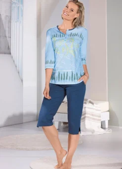 Best BADER Zweierpack Schlafanzüge mit 3/4-langen Ärmeln und wadenlanger Hose 1X BLEU-MARINE, 1X SCHILF-OLIV