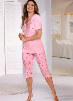 Sale BADER Zweierpack Schlafanzüge mit kurzen Ärmeln und wadenlanger Hose 1X AZURBLAU-BUNT, 1X ROSA-BUNT