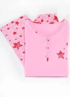 Sale BADER Zweierpack Schlafanzüge mit kurzen Ärmeln und wadenlanger Hose 1X AZURBLAU-BUNT, 1X ROSA-BUNT