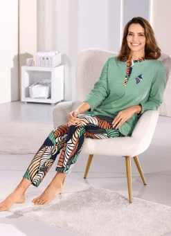Discount LAURINA Zweierpack Schlafanzüge von mit Knopfleiste 1X JADE-BUNT, 1X MARINE-BUNT