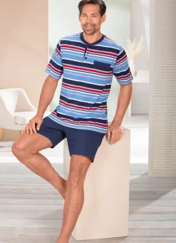 Best BADER Zweierpack Shortys mit Knopfleiste und Ringeldessin 1X GRÜN-GRAFIT-BUNT, 1X HELLBLAU-MARINE-BUNT