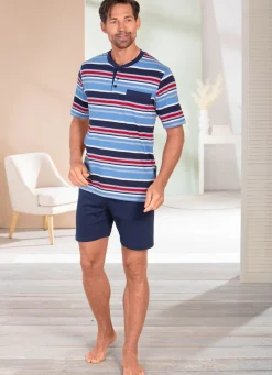 Best BADER Zweierpack Shortys mit Knopfleiste und Ringeldessin 1X GRÜN-GRAFIT-BUNT, 1X HELLBLAU-MARINE-BUNT