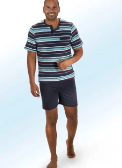 Hot BADER Zweierpack Shortys mit Knopfleiste und garngefärbtem Ringeldessin 1X BLAU-ORANGE, 1X GRAU-MINT