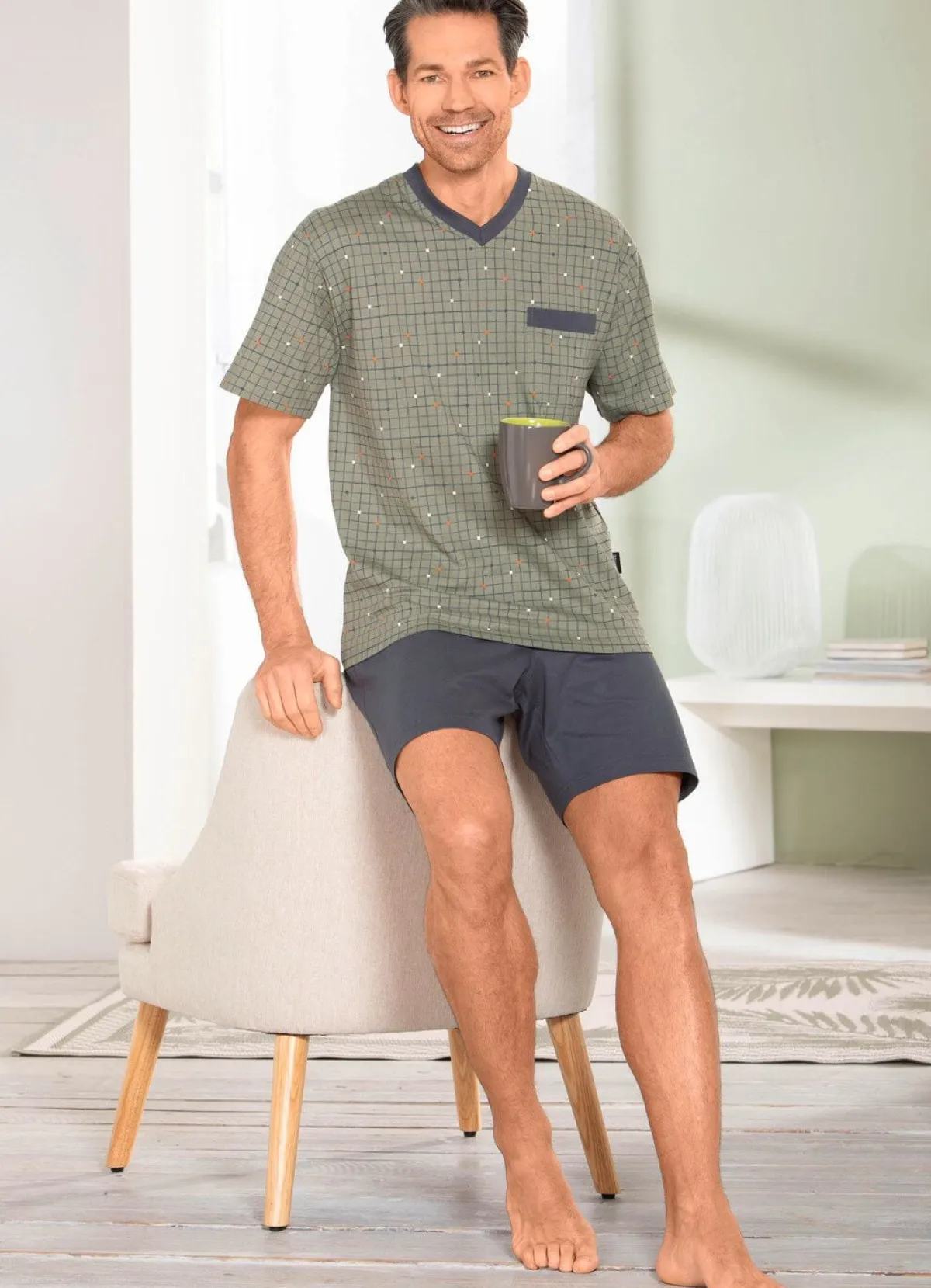 Hot BADER Zweierpack Shortys mit V-Ausschnitt 1X OLIV-GRAFIT, 1X JEANSBLAU-MARINE