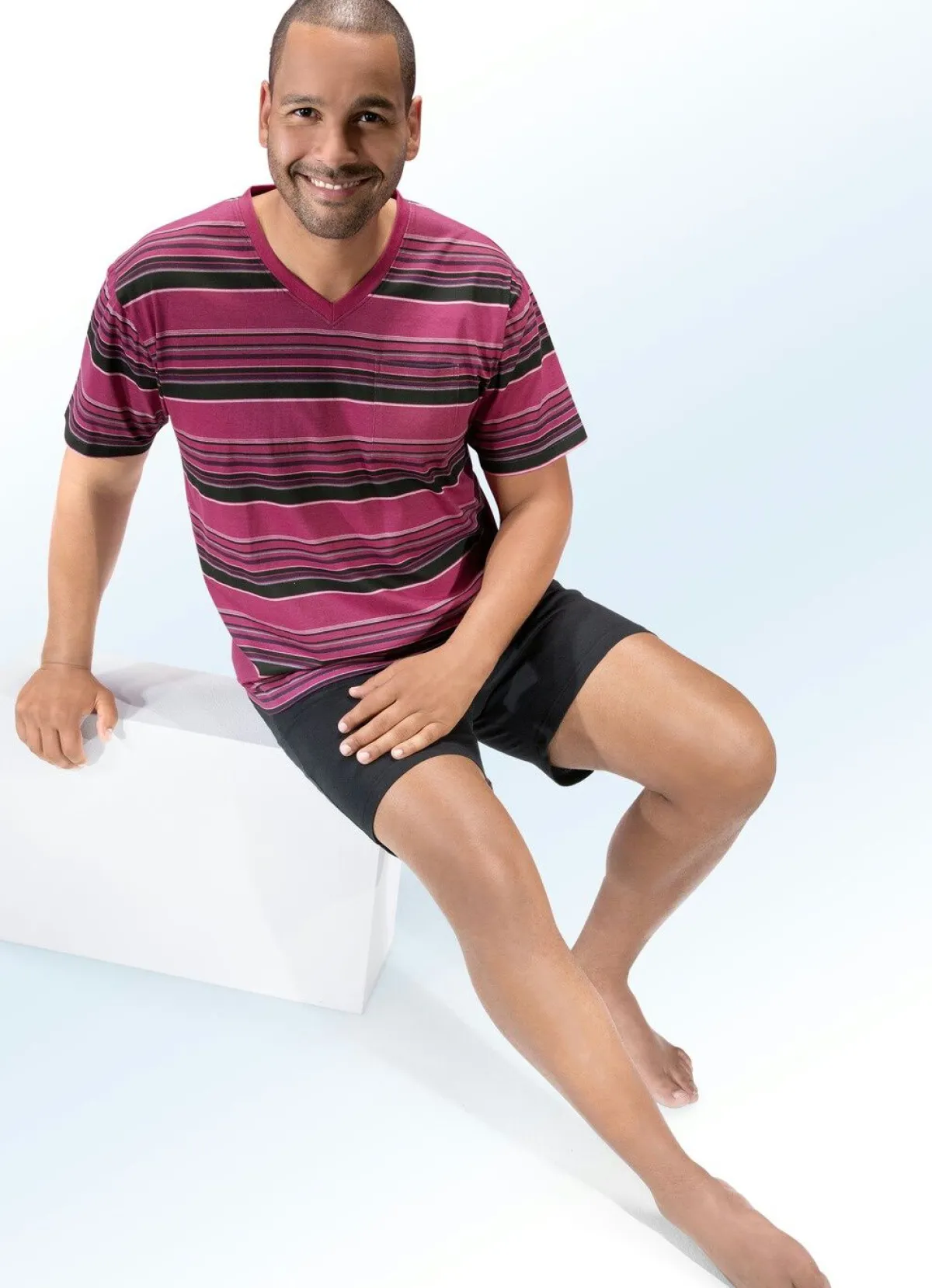 Online BADER Zweierpack Shortys mit V-Ausschnitt und Brusttasche 1X BEERE, 1X GRAU