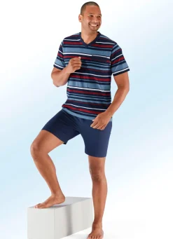 Best BADER Zweierpack Shortys mit V-Ausschnitt und garngefärbtem Ringeldessin 1X GRUEN-BLAU, 1X ROT-NAVY