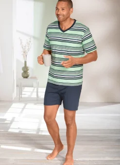 Clearance BADER Zweierpack Shortys mit V-Ausschnitt 1X HELLGRÜN-MARINE-BUNT, 1X HELLBLAU-MARINE-BUNT