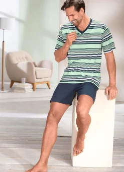 Clearance BADER Zweierpack Shortys mit V-Ausschnitt 1X HELLGRÜN-MARINE-BUNT, 1X HELLBLAU-MARINE-BUNT