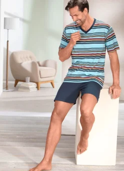 Clearance BADER Zweierpack Shortys mit V-Ausschnitt 1X HELLGRÜN-MARINE-BUNT, 1X HELLBLAU-MARINE-BUNT