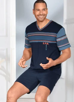 New BADER Zweierpack Shortys mit V-Ausschnitt und platziertem Druck 1X MARINE, 1X JEANSBLAU