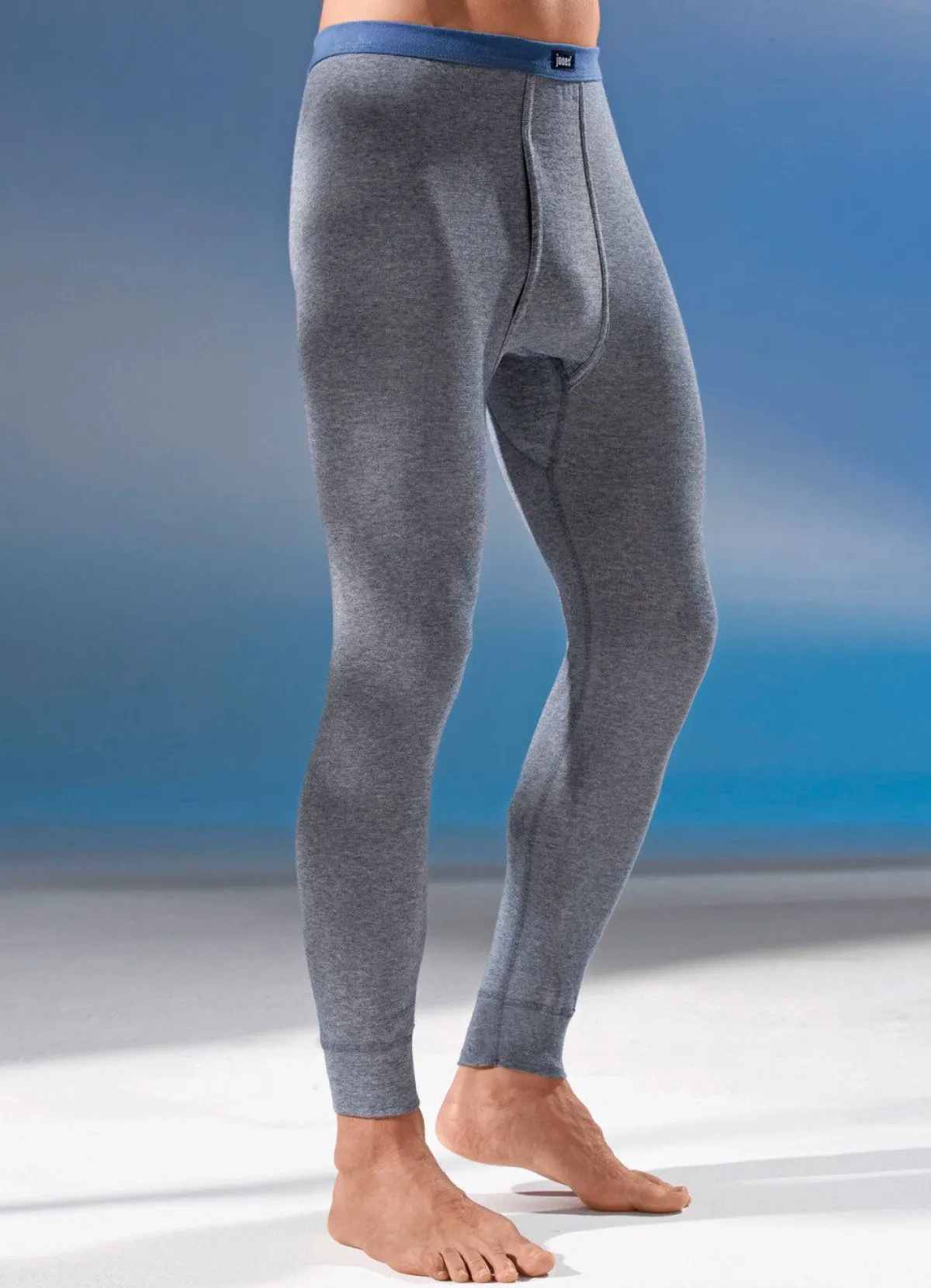 Discount BADER Zweierpack Unterhosen, lang, aus Feinripp, mit Eingriff JEANSBLAU MELIERT